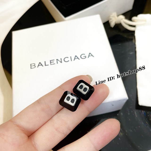 巴黎世家專櫃Balenciaga新款黑晶B字耳釘耳環 zgb1663